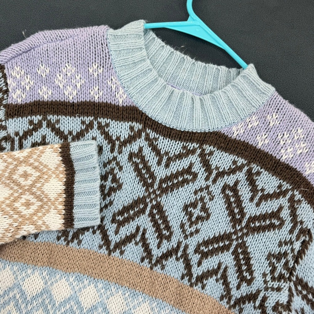 Vtg Villager Sport Fair Isle Sweater Women M Medium Ramie Rayon Pastel Knit Blue